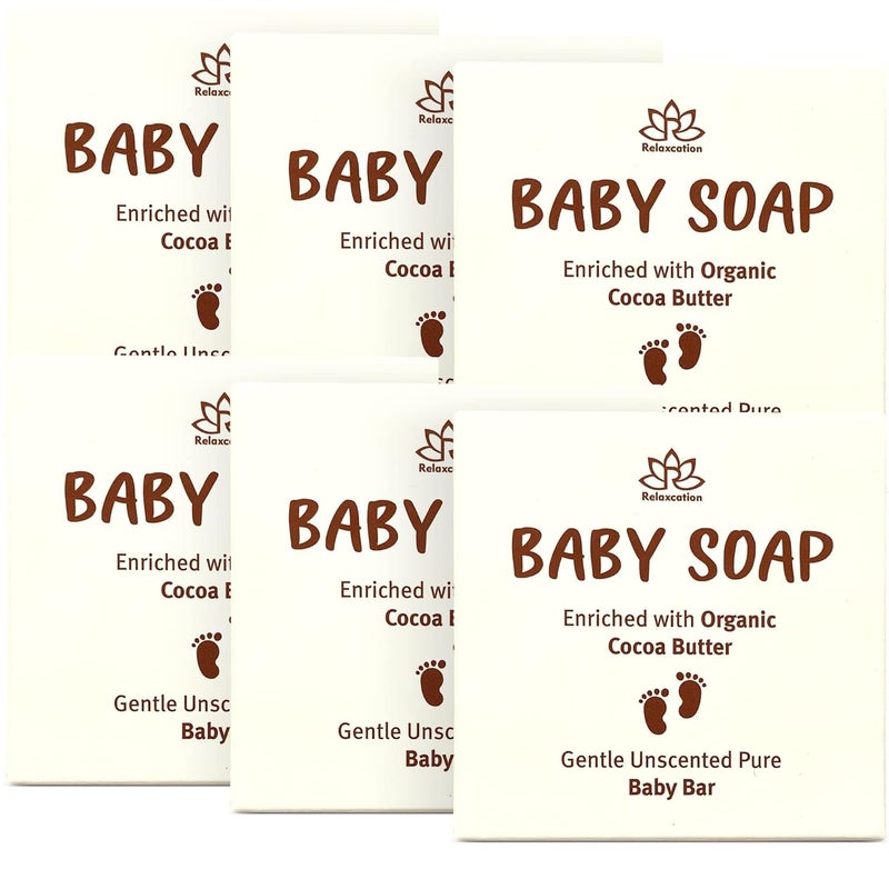 Relaxcation Organic Unscented Baby Soap Bar - 4 SIMPLE INGREDIENTS: ORGANIC Coconut, Olive Oil, Castor Oil and Moisturizing Cocoa Butter - Cold Process Handmade in USA (6 pack) - Image 2
